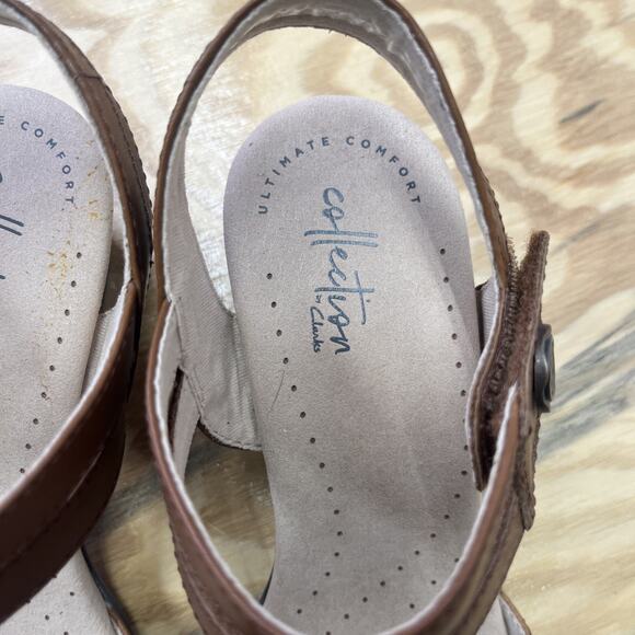 Clarks Valarie Rally Sandals Womens Sz 9.5M Brown Mahogany Block Heels Prairie - Picture 9 of 13